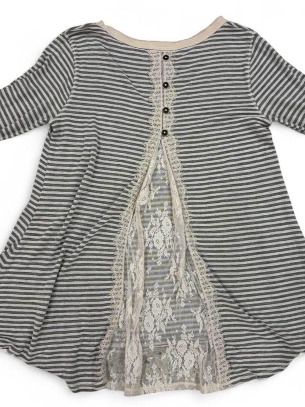 Vintage xhiliration whimsygoth victorian lace button pleat back flare knit top